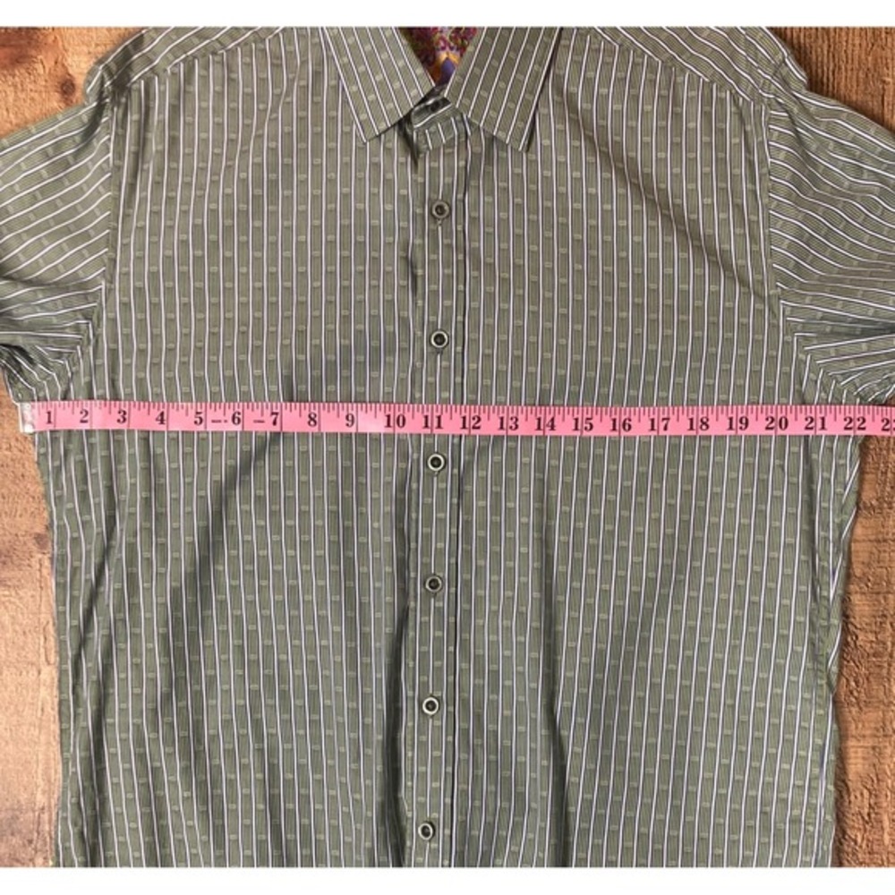 Robert Graham Mens L Green Blue Striped Dobby Long Sleeve Button Down Shirt - Picture 7 of 8